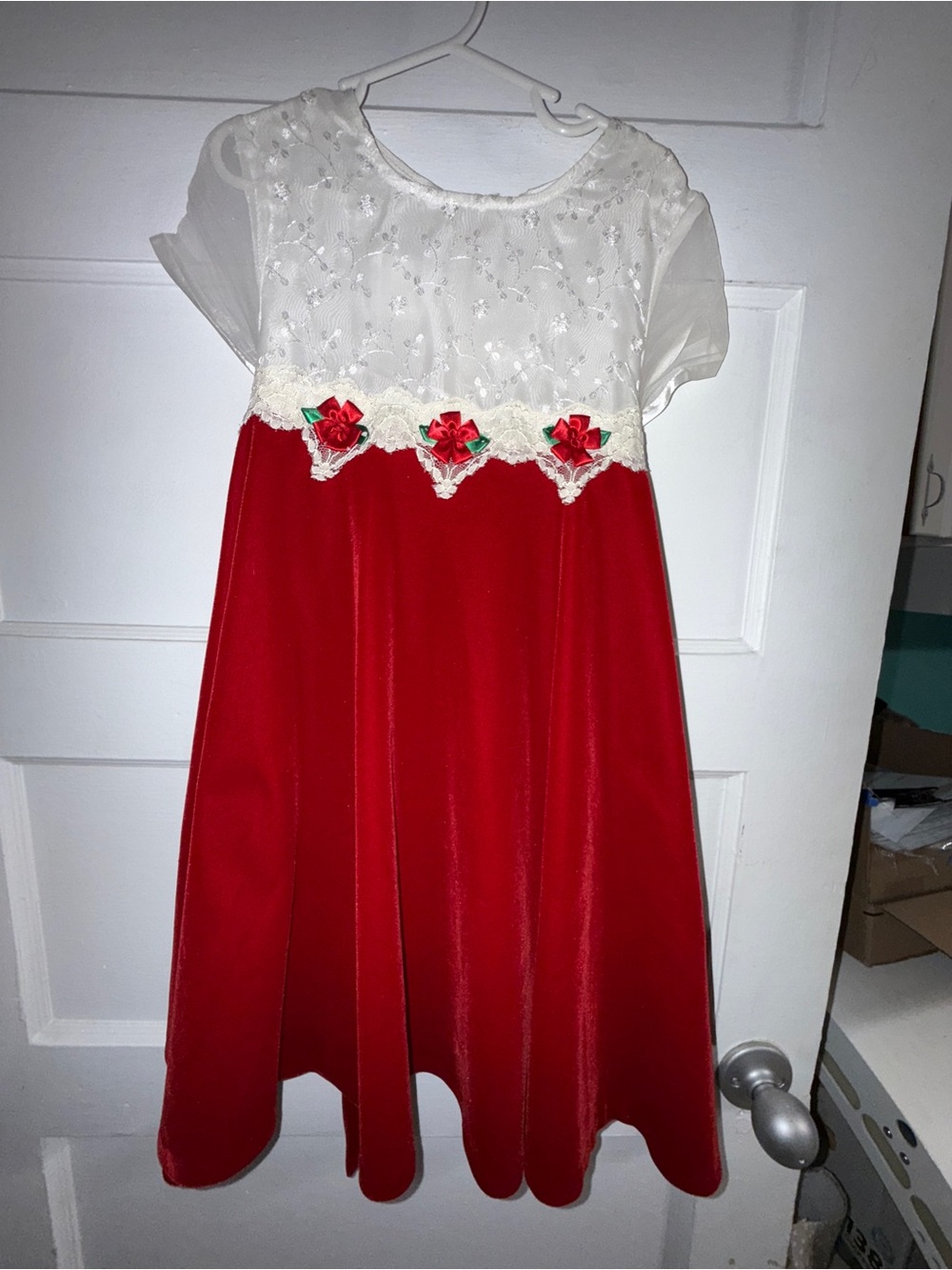 Bonnie Jean White Bodice Red Velvet Skirt Girls' Party Dress